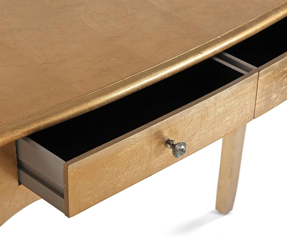 Versa Vivienne entreemeubel, smal, voor hal, consoletafel, met 2 laden, afmetingen (H x B x D) 80 x 35 x 105 cm, hout, goudkleurig