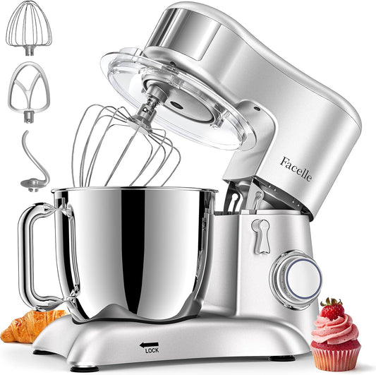 Facelle Keukenmachine, roerapparaten & mixer, 6,5 l roestvrijstalen mengkommen kneedmachine, 10 snelheden + pulsfunctie deegmachine, deegkneedmachine incl. 3-delige patisserieset