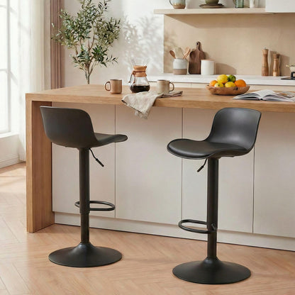 YOUNIKE Barkruk set van 2 zwart, in hoogte verstelbare draaibare barstoel met rugleuning, hoge barstoelen als keukenstoel, toonstoel, praktische barkruk voor toonbank, keuken en eetkamer