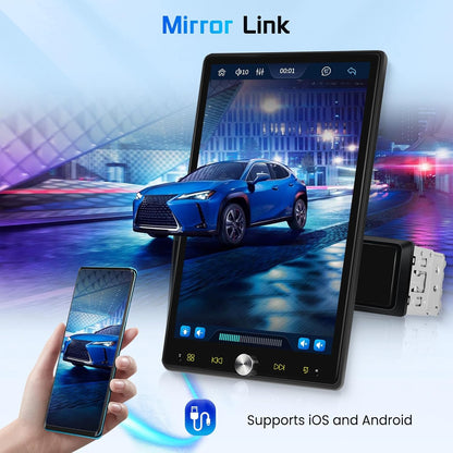 Autoradio, 1 Din met Carplay Android auto, draadloos touchscreen, draaibaar, 10,4 inch stereo, auto, bluetooth radio, FM-spiegel, Link 2 USB-camera