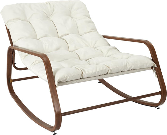 HOME DECO FACTORY, HDO7309, Miami Witte Schommelstoel Imitatiehout, Natural Crush, Meubels, Tuinmeubilair, Buitenzitplaats, 92x69x130 cm, zithoogte 46 cm, Beige Bruin