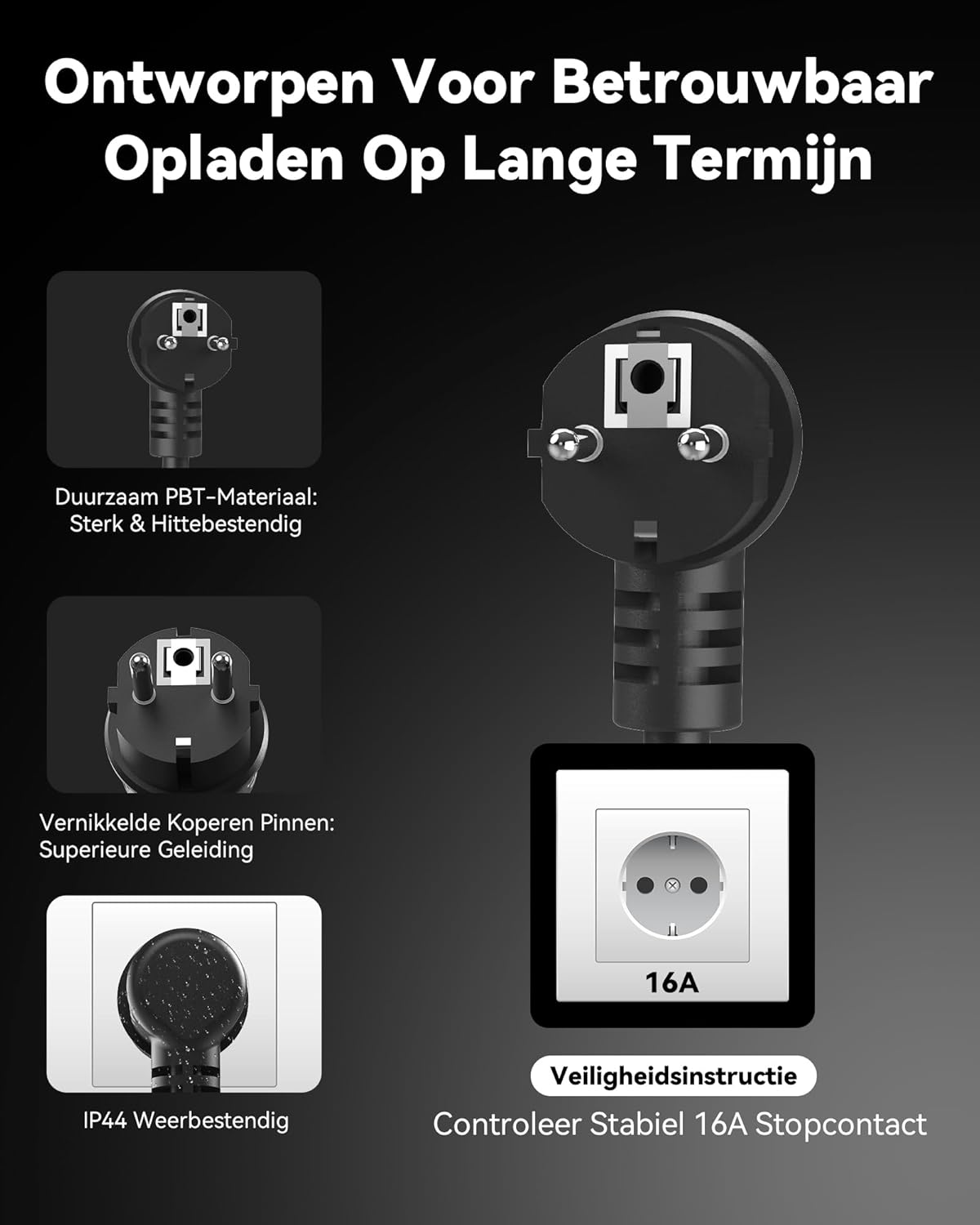 Type 2 Laadkabel Schuko (3,68 kW, 6,5 m, 16A, 1-Fase) | Thuislader EV Lader met LED, Mobiele Laadpaal voor Elektrische & Hybride Auto's (Model Y/3/X/S, EX30, NIRO, XC40 en andere EV/PHEV)