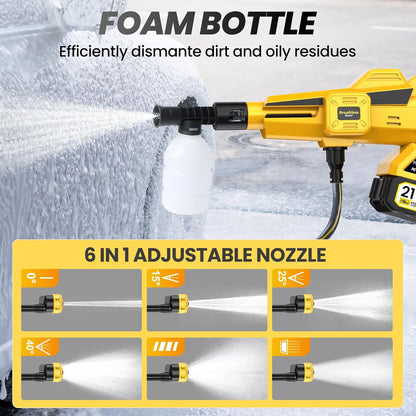 Draadloze Hogedrukreiniger – Accu Hogedrukspuit – Mobiele Waterpistool – Elektrische Spuit – Tuinreiniger – 45 BAR Krachtige Borstelloze Motor – 2x 21V 4000mAh Lithium-ion Accu’s