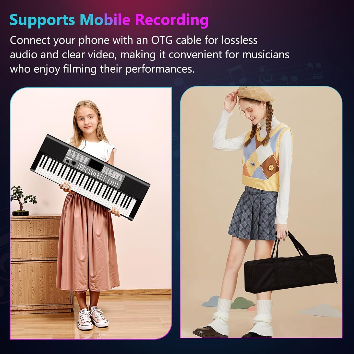 Digitale Piano 61 Toetsen – Keyboard – Elektrische Piano – Pianotoetsenbord – Pianokeyboard – Dubbele Toetsenbordfunctie – 255 Geluiden, 255 Ritmes En 24 Demo’s