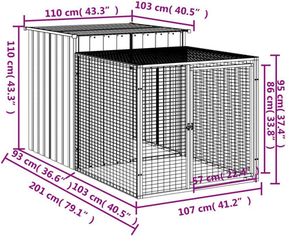 Outdoor Chicken Coop with Run, Rabbit Chicken Coop, Bird Cages, Rabbit Cages, Laying Hens, Galvanized Steel, Light Grey, 110 x 201 x 110 cm - QUORE