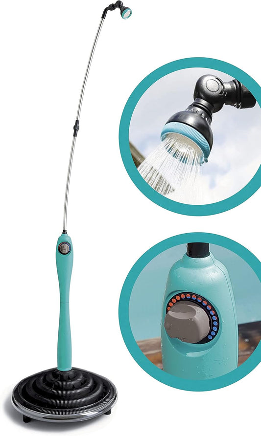 GF Garden Sunny Style, zonnedouche, tuindouche, zwembad, voor buiten, ook ideaal voor vakantie en camping, met mixer voor warm en koud water, kleur lichtblauw