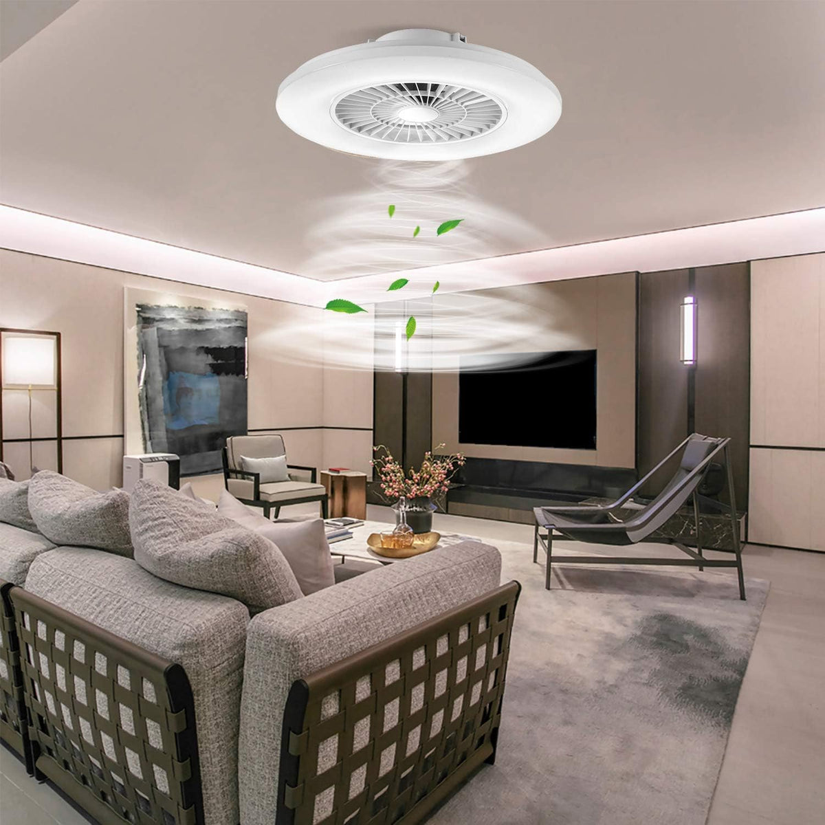 Intelligente led-plafondlamp met ventilator, plafondventilatorlampen, traploze instelling van de windsnelheid, continu dimmen, moderne ventilatorverlichting 60 cm