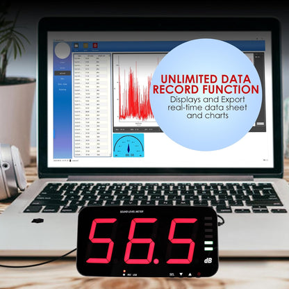 Digitale Geluidsniveaumeter 30~130dB Geluidsmeting Decibelmeter 13" HD Breedbeeldscherm Wandgemonteerd met Datalogfunctie en Geluidsalarm