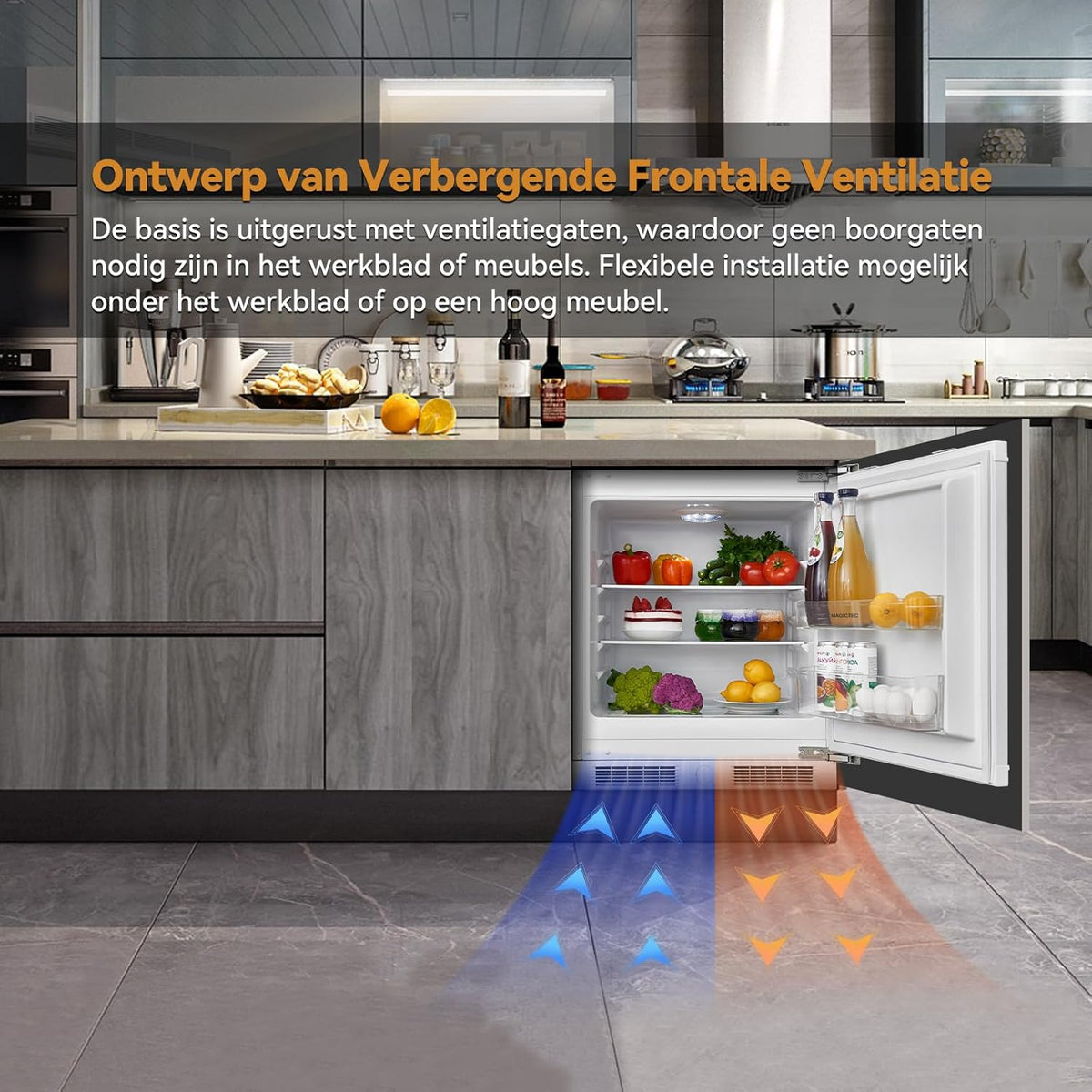 Inbouwkoelkast – Keukenkoelkast – Compacte Koelkast – Inbouw Koelapparaat – Koelkast Zonder Vriesvak – 110 Liter – Low Frost Technologie – Omkeerbare Deurscharnieren – Temperatuurregeling – LED-Verlichting