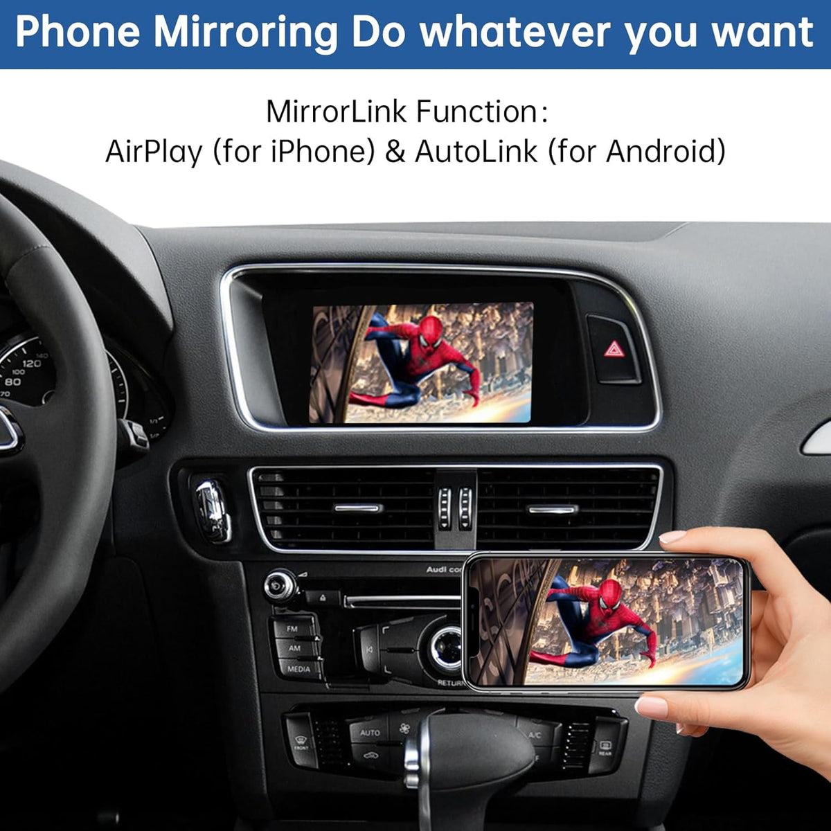 CarPlay Interface – CarPlay Retrofit Kit – Draadloze Auto Interface – Android Auto Adapter – Audi Upgrade – Draadloze & Bekabelde Connectiviteit – Ondersteuning Spiegellink en Camera’s
