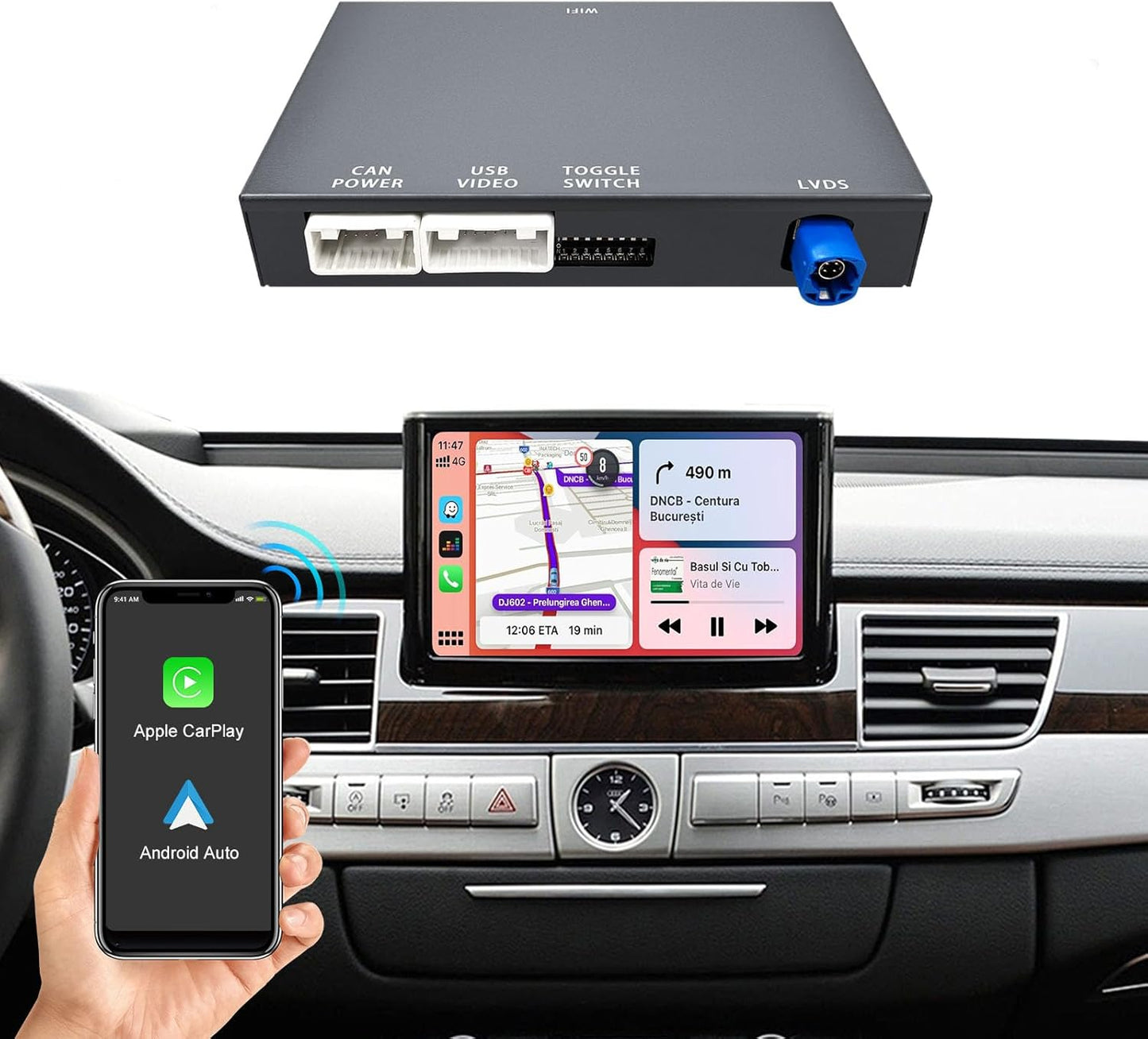 CarPlay Module – Draadloze CarPlay Dongle – Android Auto Adapter – MirrorLink Interface – Auto Multimediasysteem – Plug & Play Installatie – Stuurwielbediening – Compatibel met Audi A8 2010-2017 6,5"/7" MMI 3G Scherm