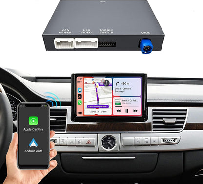 CarPlay Module – Draadloze CarPlay Dongle – Android Auto Adapter – MirrorLink Interface – Auto Multimediasysteem – Plug & Play Installatie – Stuurwielbediening – Compatibel met Audi A8 2010-2017 6,5"/7" MMI 3G Scherm