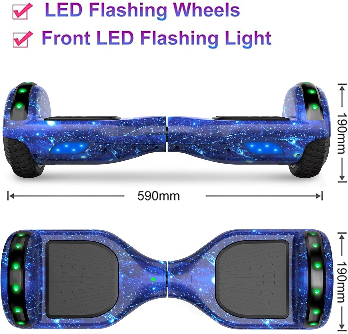 SISIGAD Hoverboard, elektrische step met Bluetooth en 6,5 inch flitswielen en led-koplampen, spatborden, alle terreinen, voor kinderen