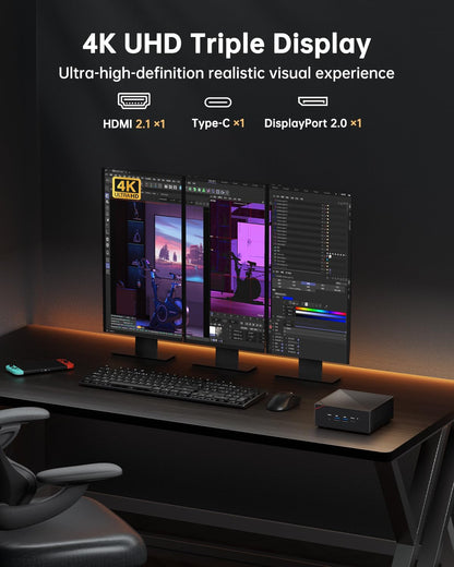 NiPoGi Mini-pc, AMD Ryzen 5 5500U mini-gaming-pc (6C/12T, tot 4,0 GHz), 16 GB DDR4 RAM 512 GB M.2 SSD-minicomputer met dubbel Gigabit Ethernet, 4K HDMI+DP+Type-C/WiFi 5/BT 4.2/voor games/kantoor/thuis