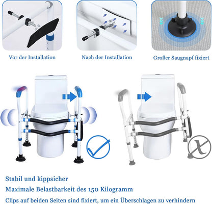 NJUN Opstahulp voor toilet, toiletten, opstahulp, geschikt voor verschillende toiletten, in hoogte en breedte verstelbaar, toiletstoel voor senioren met grote zuignappen aan de poten