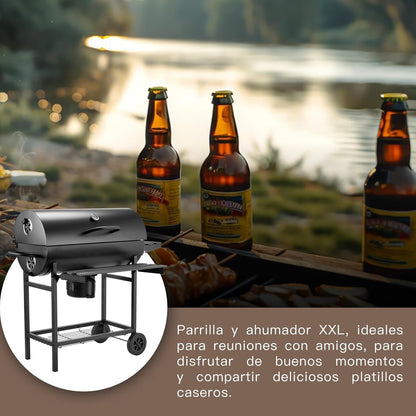 TEENO grill houtskoolgrill, met XXL-grillrooster, brandwondbestendige handschoen, thermometer, aslade, verstelbare bodem, grote houtskoolgrill (Basic)