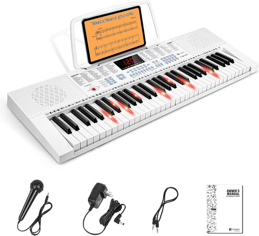Elektronisch pianotoetsenbord – Keyboard – Elektrische piano – Digitale piano – Pianokeyboard – Wit – 61 Verlichte Toetsen – 350 Klankkleuren En 350 Ritmes