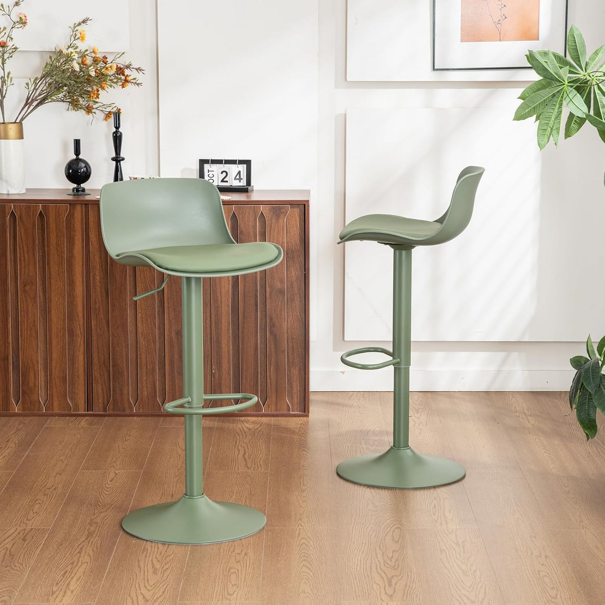 YOUNIKE Barkruk groene barstoelen set van 2, bar kruk in hoogte verstelbare draaistoel, keukenstoelen toonstoel met rugleuning, hoge barkruk voor bar keuken