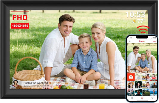 Frameo Digitale fotolijst, 32 GB, 32 GB, wifi, 32 GB, touchscreen, auto-rotatie, wandmontage, foto's/video's direct delen via FRAMEO app