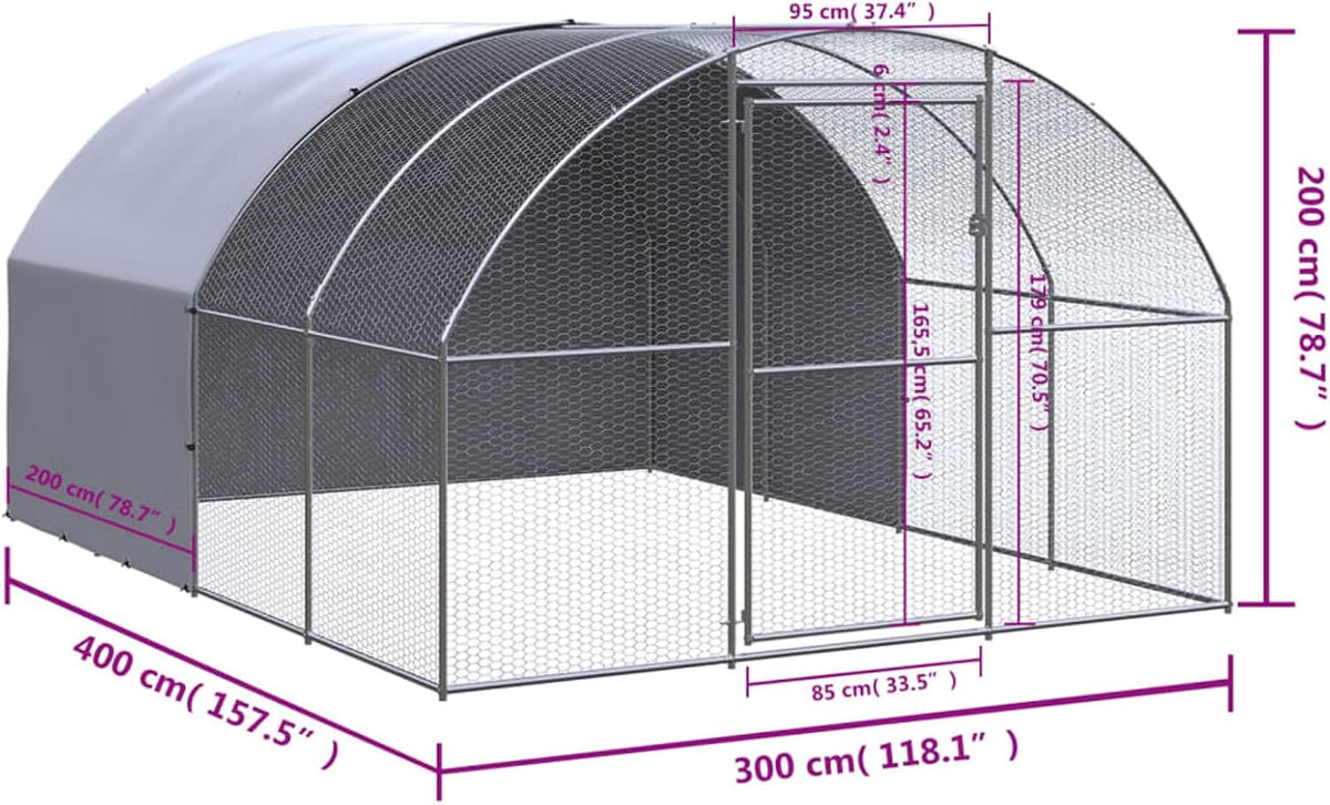 JUDYY Kippenhok voor buiten, 3 x 4 x 2 m, van verzinkt staal, kippenhok en kooi, kippenhok voor buiten 3095473 - QUORE