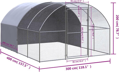 JUDYY Kippenhok voor buiten, 3 x 4 x 2 m, van verzinkt staal, kippenhok en kooi, kippenhok voor buiten 3095473 - QUORE