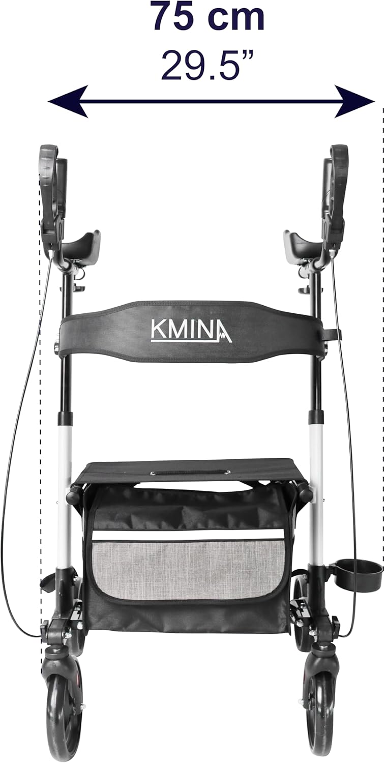 KMINA - Rollator met Armschalen en Zitje, Opvouwbaar voor Senioren, Aluminium voor Binnen- en Buitengebruik, met Mandje
