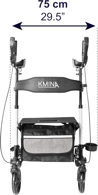 KMINA - Rollator met Armschalen en Zitje, Opvouwbaar voor Senioren, Aluminium voor Binnen- en Buitengebruik, met Mandje