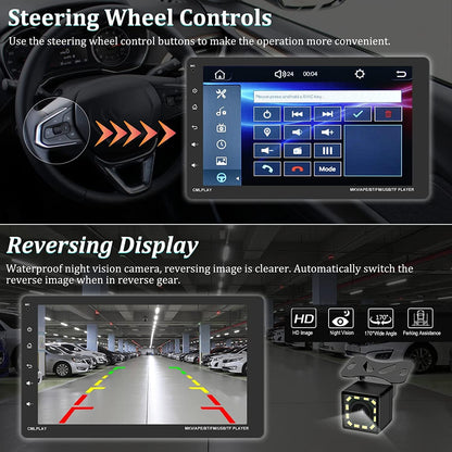 Bluetooth autoradio 1 DIN met Carplay Android Auto, 9 inch afneembaar touchscreen met kleurrijke lichten FM SWC Mirror Link + achteruitrijcamera