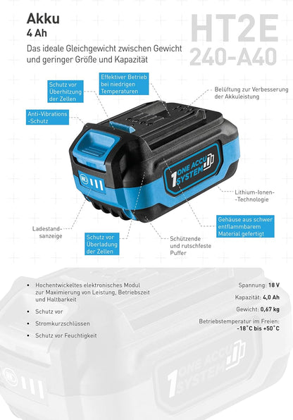 HÖGERT TECHNIK Accu-reciprozaagset, 18 V borstelloos, incl. 4,0 Ah accu en snellader, 0-3000 omw/min, 28 mm zaagbladslag, metalen transmissie, anti-vibratiegreep + PROMO 2,0 Ah accu