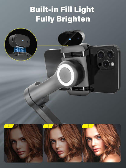 Smartphone Gimbal Stabilizer, 3-assige stabilisator voor iPhone & Android, AI Tracking Sensor (geen App), Telefoon Gimbal w/OLED-scherm/Ingebouwd Licht, AOCHUAN X Pro AI-versie