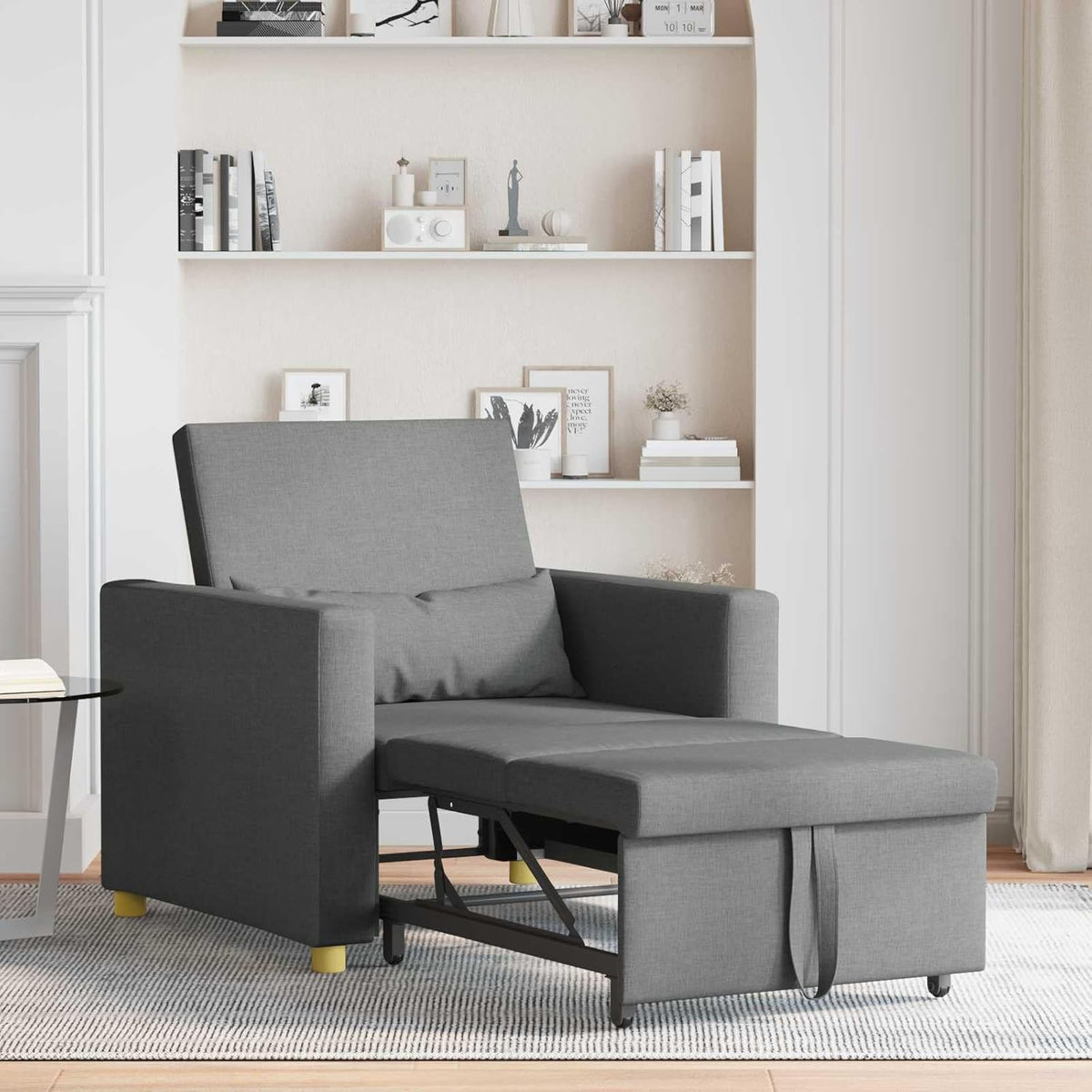 Uitschuifbare slaapbank, eenpersoons, donkergrijs, 90 x 165 x 87 cm, Scandinavische stijl, stoel voor woonkamer, slaapkamer, werkkamer, logeerkamer - QUORE