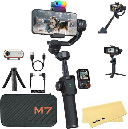 hohem iSteady M7 AI Tracking Gimbal Stabilisator voor Smartphone, 3-assige Telefoon Gimbal met Vullicht en 1.4" OLED Afneembare Touchscreen Afstandsbediening, Ingebouwde Verlengstang voor Vlogging