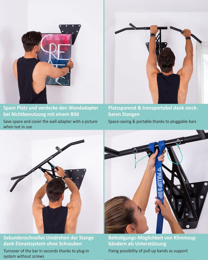 Portable Pullup & Dip Pull-Up Dip Bar, Mobile For Wall Mounted And Trees/Poles, Indoor & Outdoor Pull-Up Dip Bar Combi For Home And Garden/Park, Premium Quality Chin-Up Dip Bar - QUORE