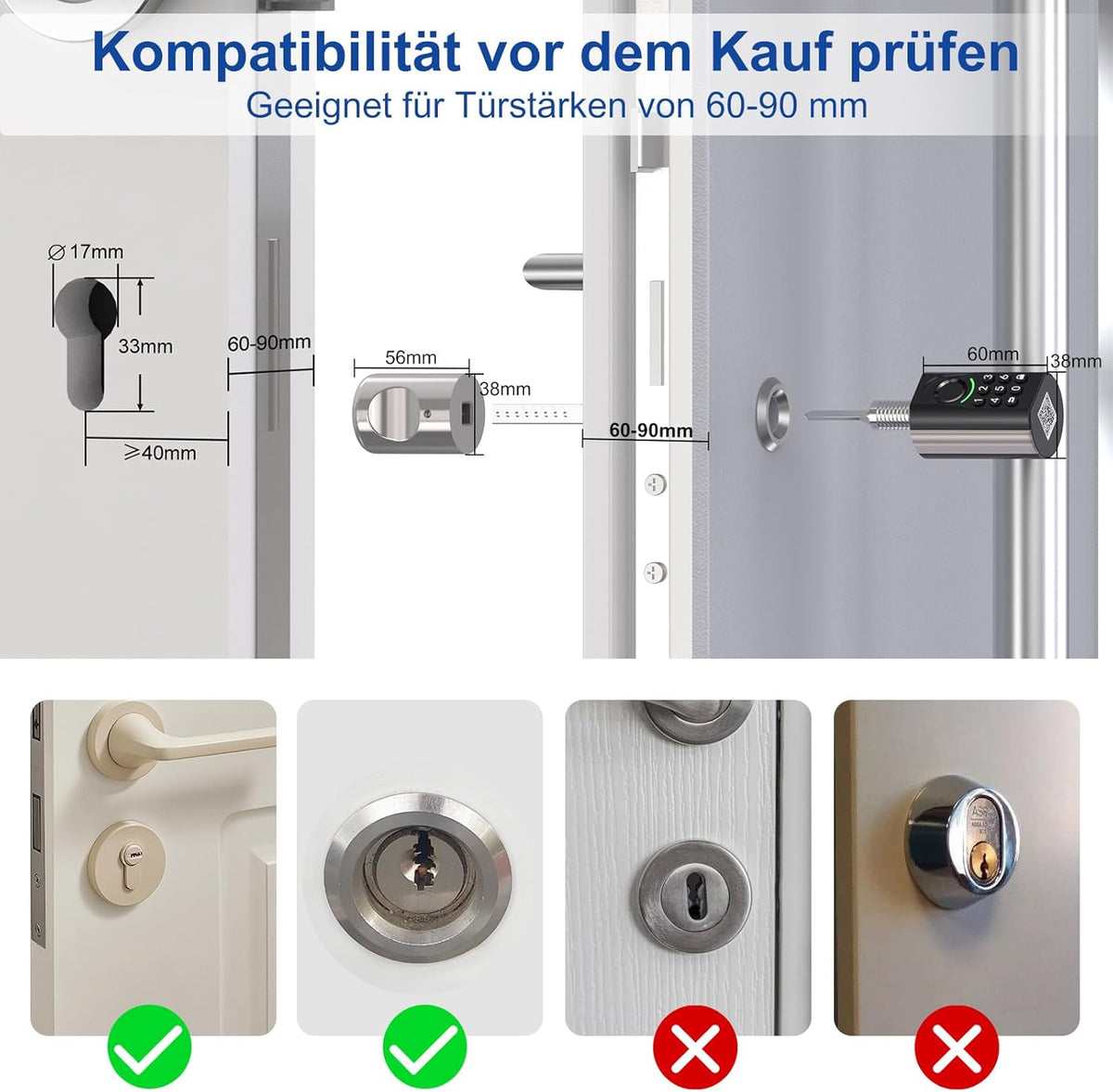 WELOCK T71 Deurslot, vingerafdruk, elektronisch deurslot, code, met RFID-kaart, app, wifi, vingerafdrukslot, huisdeur, IP65, slim deurslot, sluitcilinder voor deuren van 50-100 mm, Smart Lock