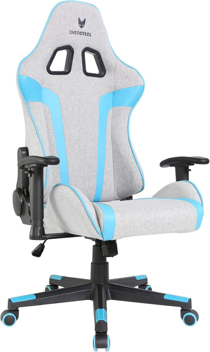 Oversteel - ULTIMET professionele gamestoel, ademende stof, 2D armleuningen, in hoogte verstelbaar, 180° verstelbare rugleuning, gaszuiger klasse 3, tot 120 kg, grijs/blauw