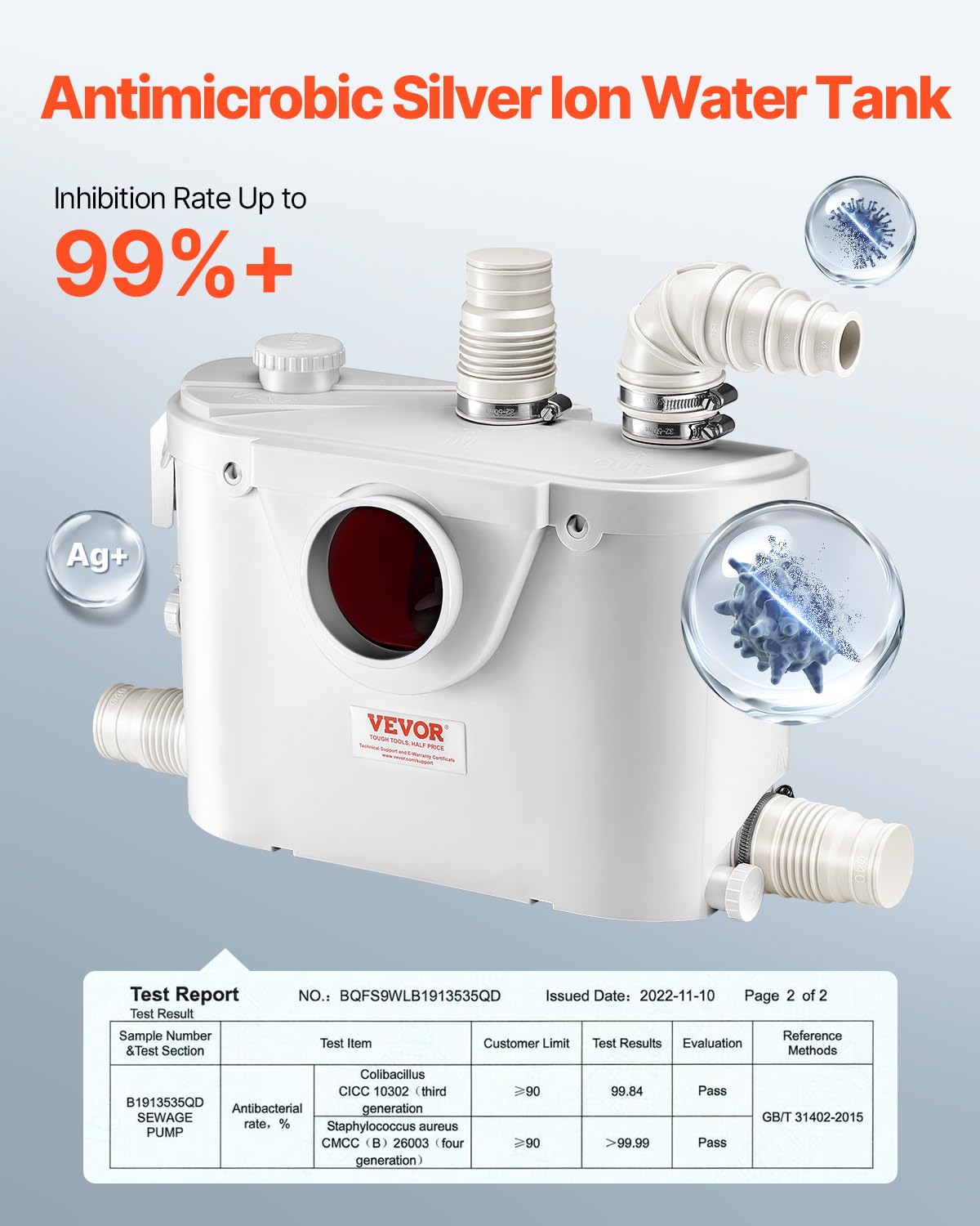 VEVOR 500 W Toilet Reducer Pump 8 m with 4 Water Inputs, Wastewater Drainage Machine for Toilet, Basement, Shower, Washbasin, Laundry