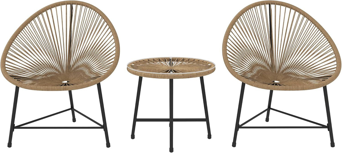 Outsunny Polyrattan Gartenmöbel Set, Outdoor Lounge Balcony for 2 Persons, 3-teilig Sitzgruppe mit 2 Stühle, Tisch, wetterfest Gartenlounge für Garten, Terrasse Balcony, Naturholz - QUORE