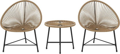 Outsunny Polyrattan Gartenmöbel Set, Outdoor Lounge Balcony for 2 Persons, 3-teilig Sitzgruppe mit 2 Stühle, Tisch, wetterfest Gartenlounge für Garten, Terrasse Balcony, Naturholz - QUORE