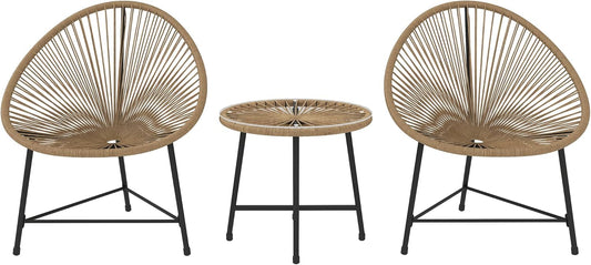 Outsunny Polyrattan Gartenmöbel Set, Outdoor Lounge Balcony for 2 Persons, 3-teilig Sitzgruppe mit 2 Stühle, Tisch, wetterfest Gartenlounge für Garten, Terrasse Balcony, Naturholz - QUORE