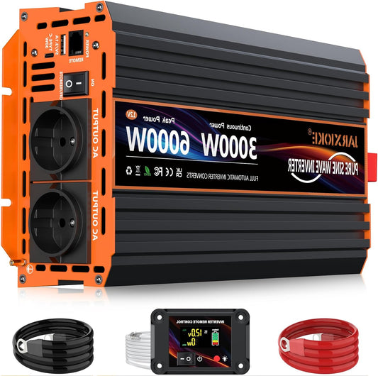 3000 W Omvormer – Spanningsomvormer – Sinusomvormer – Inverter – Converter – 12V Naar 230V – Zuivere Sinusgolf – LCD Afstandsbediening & USB-C 30W - QUORE