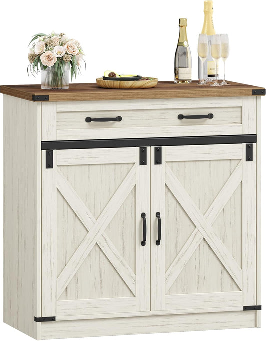 Hzuaneri Kitchen Cabinet, Sideboard with Drawer, Storage Cabinet with 2 Doors, Adjustable Shelves, Country House Style, Kitchen, Living Room, 40 x 80 x 80 cm, Vintage Brown-White SC84814X