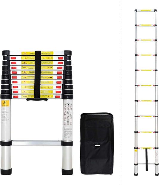 Todeco 1 1 Telescopisch, Opvouwbare Ladder-Maximale belasting: 330 lbs-Standard/Certificering: EN131-3.2 Meter (10 voeten), Gratis Draagtas, EN 131, Zilver