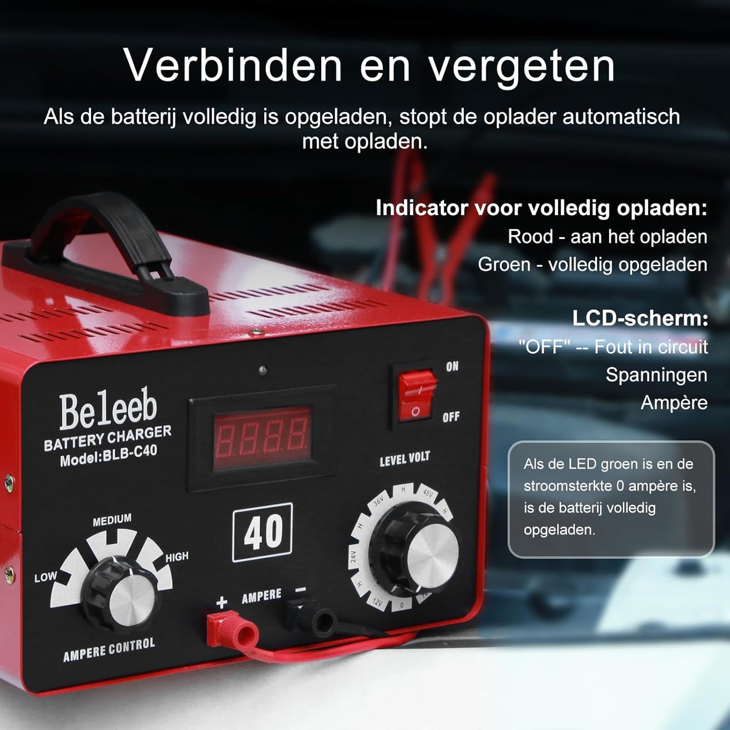 Acculader – Batterijlader – Accu Oplader – Batterij Maintainer – Multifunctionele Lader – Hoogspanningspuls "H"-modus – Geschikt voor 12V tot 72V Loodzuur en Lithium-ion Accu’s
