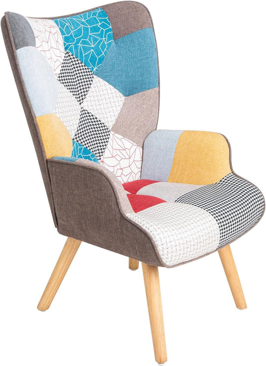 Gardenia Quebec Patchwork Relax Chair 69x75x95 - Rustic, Multicolor, Patchwork Chair - Relaxed, Living Room