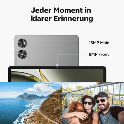 Tablet 11 inch met hoesje, Android 16-systeem met Gemini AI, 20 GB RAM + 128 GB ROM (uitbreidbaar tot 1 TB), 90 Hz-scherm, Unisoc T7250 Octa Core, 13 MP + 8 MP camera, Face ID, Widevine L1, 8800 mAh