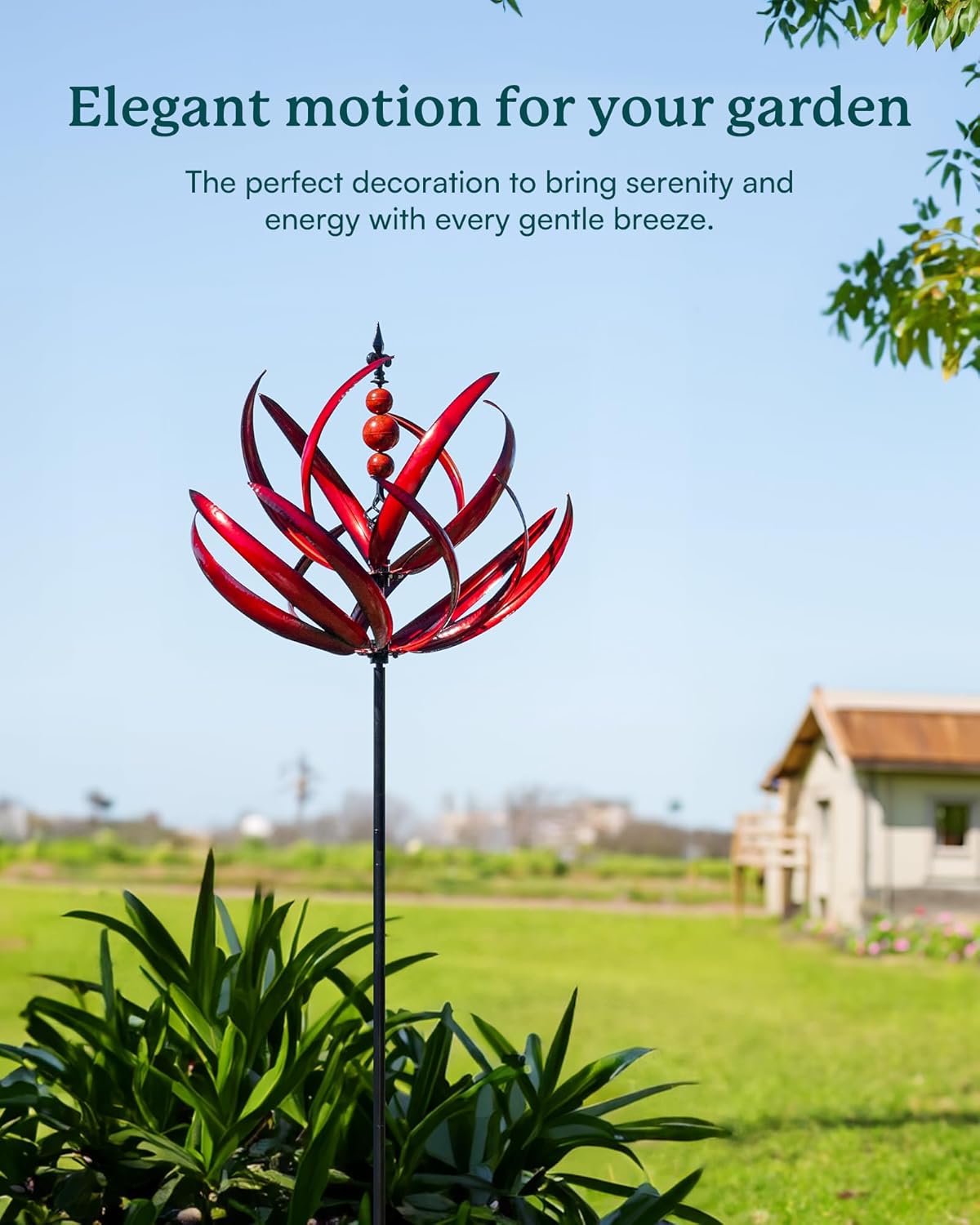 Tuin Wind Spinners - Grote Outdoor Metalen Wind Spinners Sculpturen, Gazon Yard Art Garden Decor (Bourgondische Lotus)