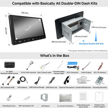 Android Autoradio – 2 DIN Autoradio – Car Radio – Multimedia Systeem – Auto Entertainment – 9 Inch QLED Touchscreen – Ingebouwde 4G LTE & Draadloze CarPlay en Android Auto