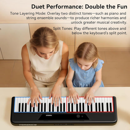 Elektrische Piano 61 Toetsen – Digitale Piano – Keyboard – Pianotoetsenbord – E-Piano – Zwart – Verlichte Toetsen – Bluetooth & Leerfuncties