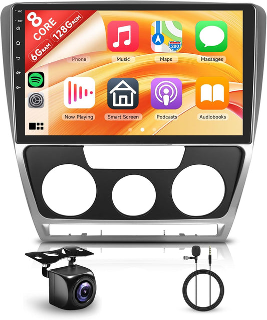 8 Core 6+128G Android Car Radio for VW Skoda Octavia 2007-2014 10.1" Wireless Carplay Radio with Touch Screen Android Car Mirror Link Bluetooth FM/RDS/EQ/DSP WiFi GPS Navi - QUORE