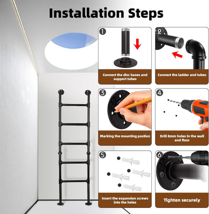 Stapelbedladder met 7 treden, van muur tot vloer, robuuste uitgangsladder voor kelderraam, klimladder voor zolder, slaapzaal, terras, maximale belasting 150 kg/215 cm